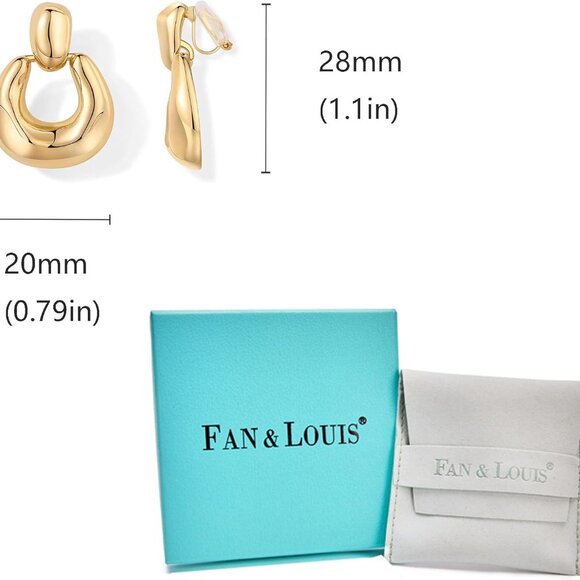 Clip On Earrings Gold-Plated Brass Hoop Hypoallergenic Statement Jewelry - Picture 6 of 6